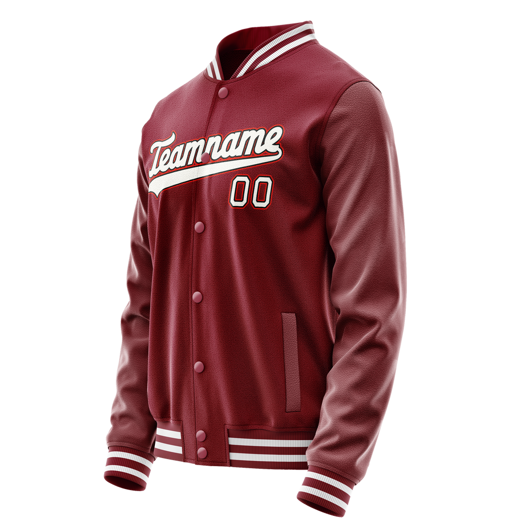 Personalized Crimson & Red White Solid Color Varsity Letterman Jacket