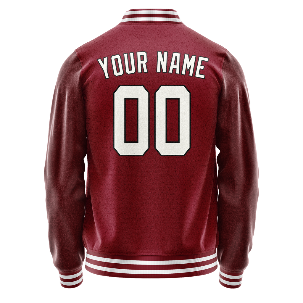 Personalized Crimson & Red White Solid Color Varsity Letterman Jacket