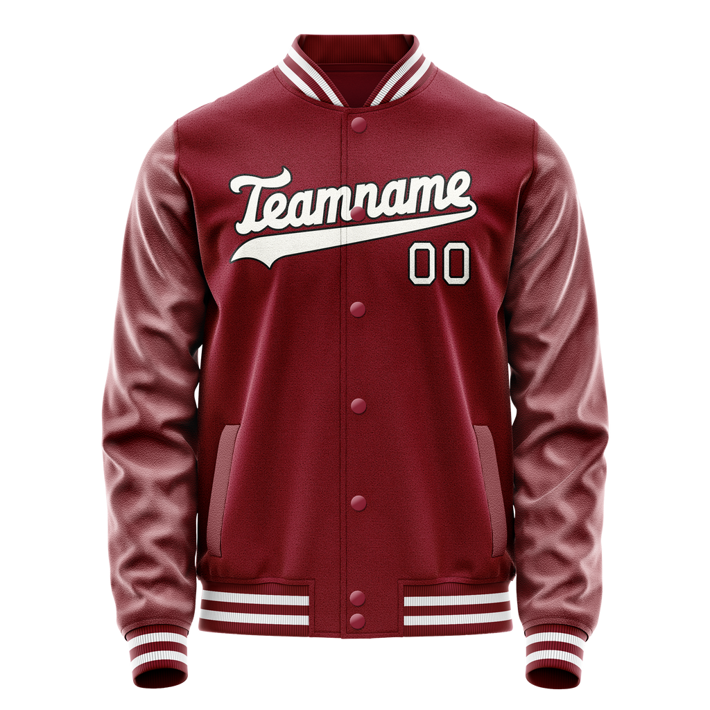 Personalized Crimson & Red White Solid Color Varsity Letterman Jacket