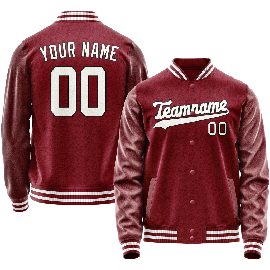 Personalized Crimson & Red White Solid Color Varsity Letterman Jacket