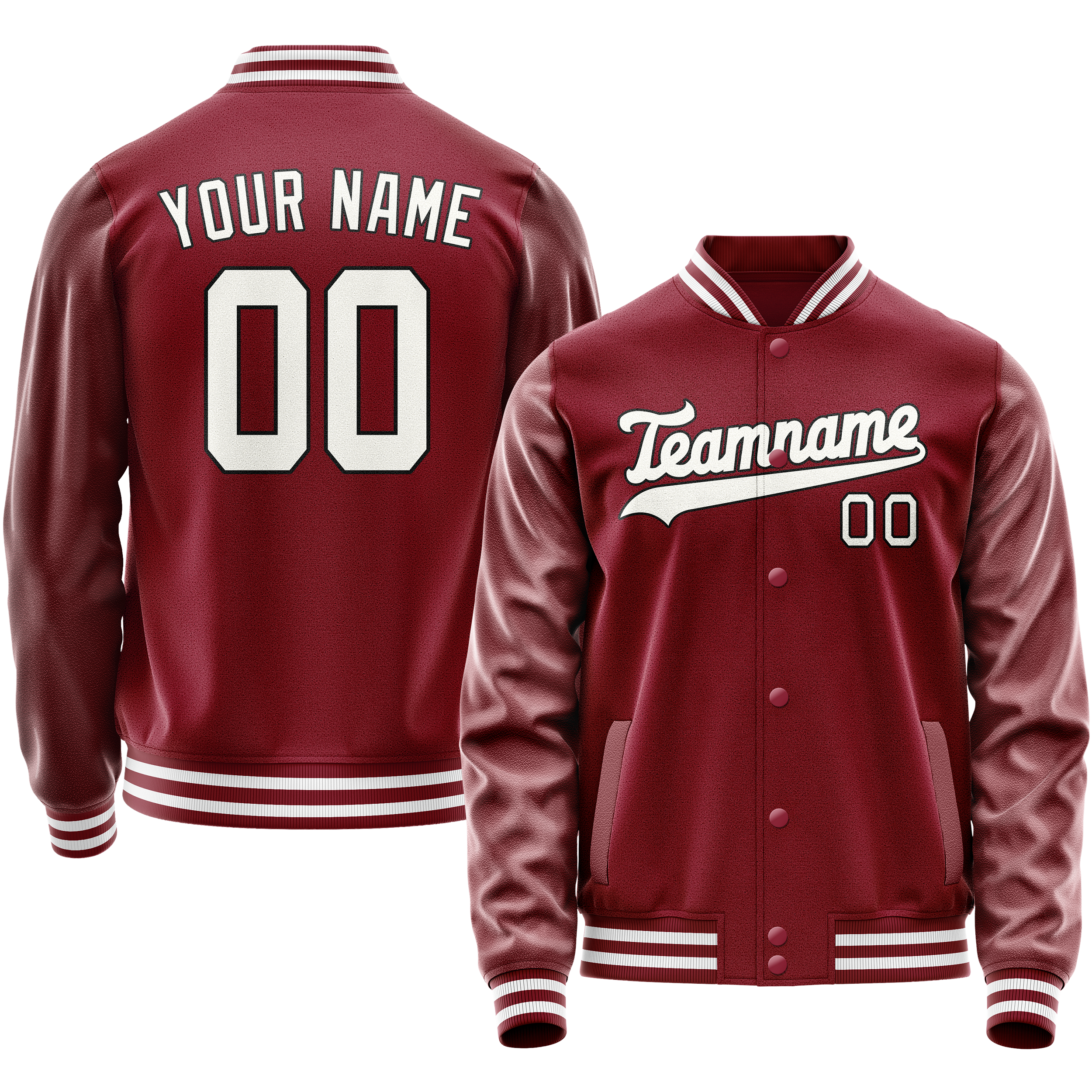 Personalized Crimson & Red White Solid Color Varsity Letterman Jacket