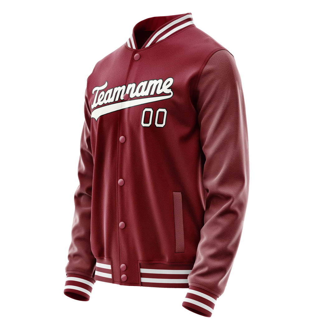 Personalized Crimson & Red White Solid Color Varsity Letterman Jacket
