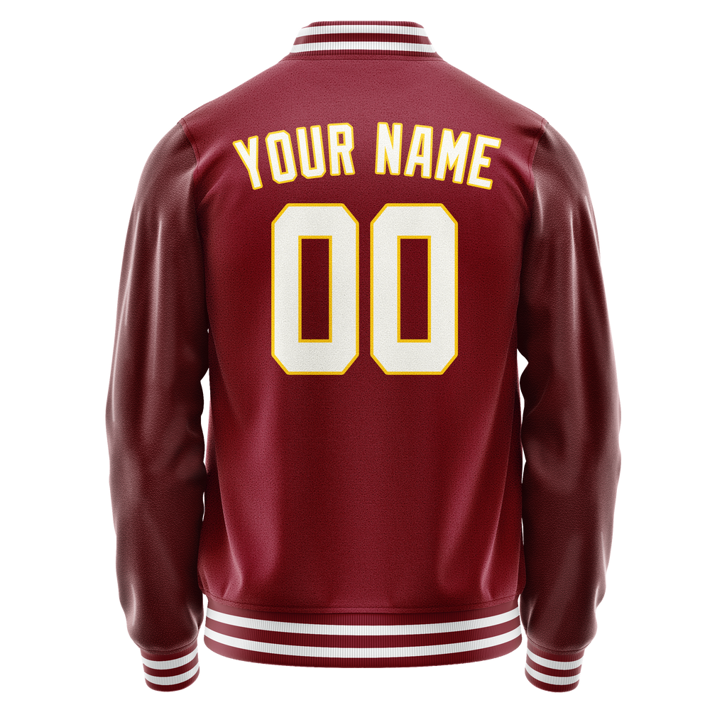 Personalized Crimson & Red White Solid Color Varsity Letterman Jacket