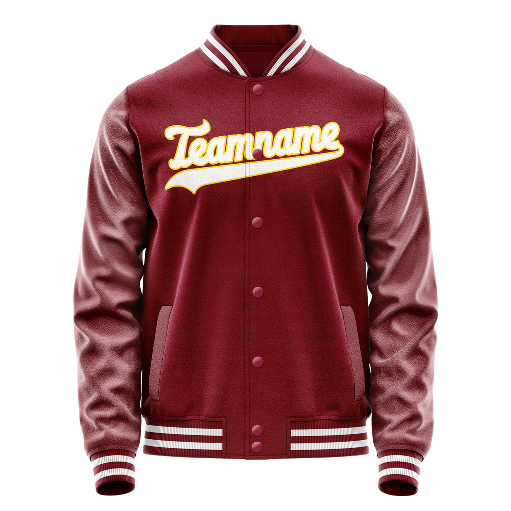 Personalized Crimson & Red White Solid Color Varsity Letterman Jacket
