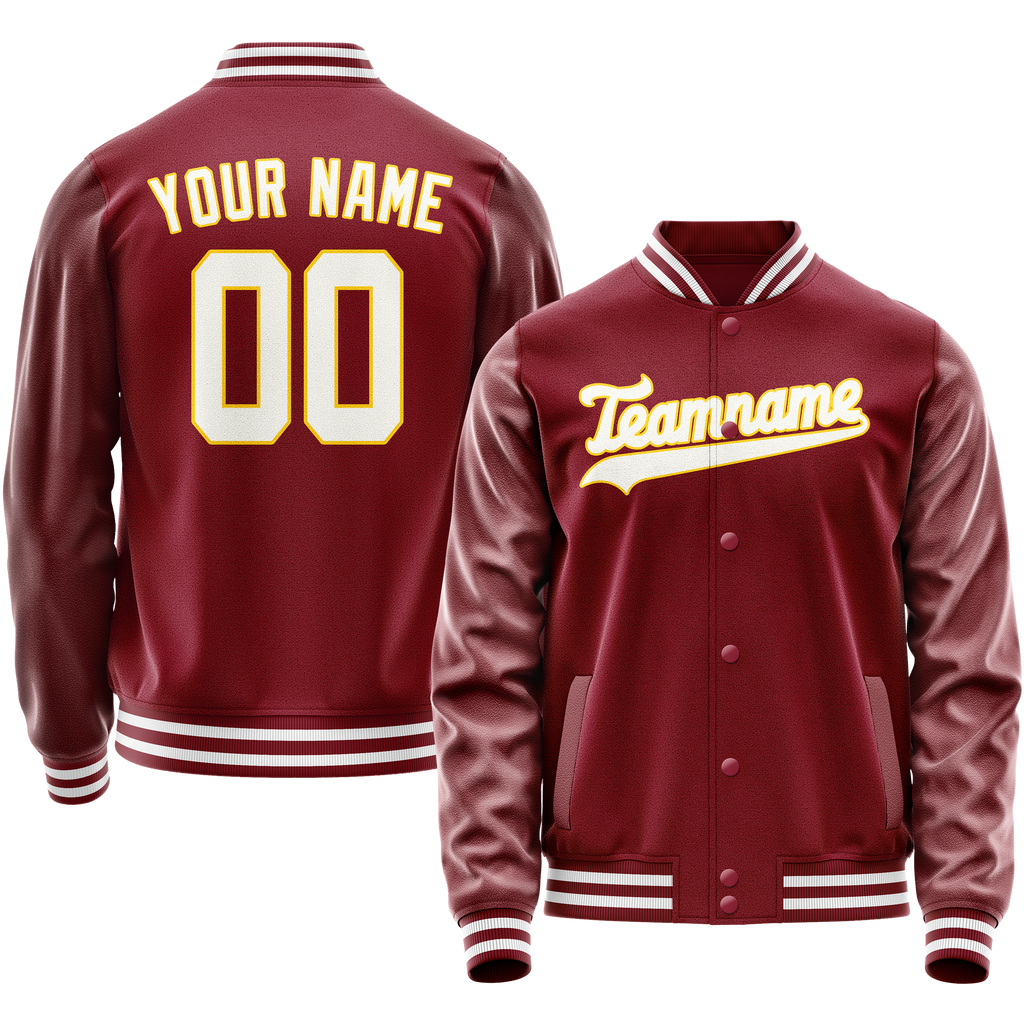 Personalized Crimson & Red White Solid Color Varsity Letterman Jacket