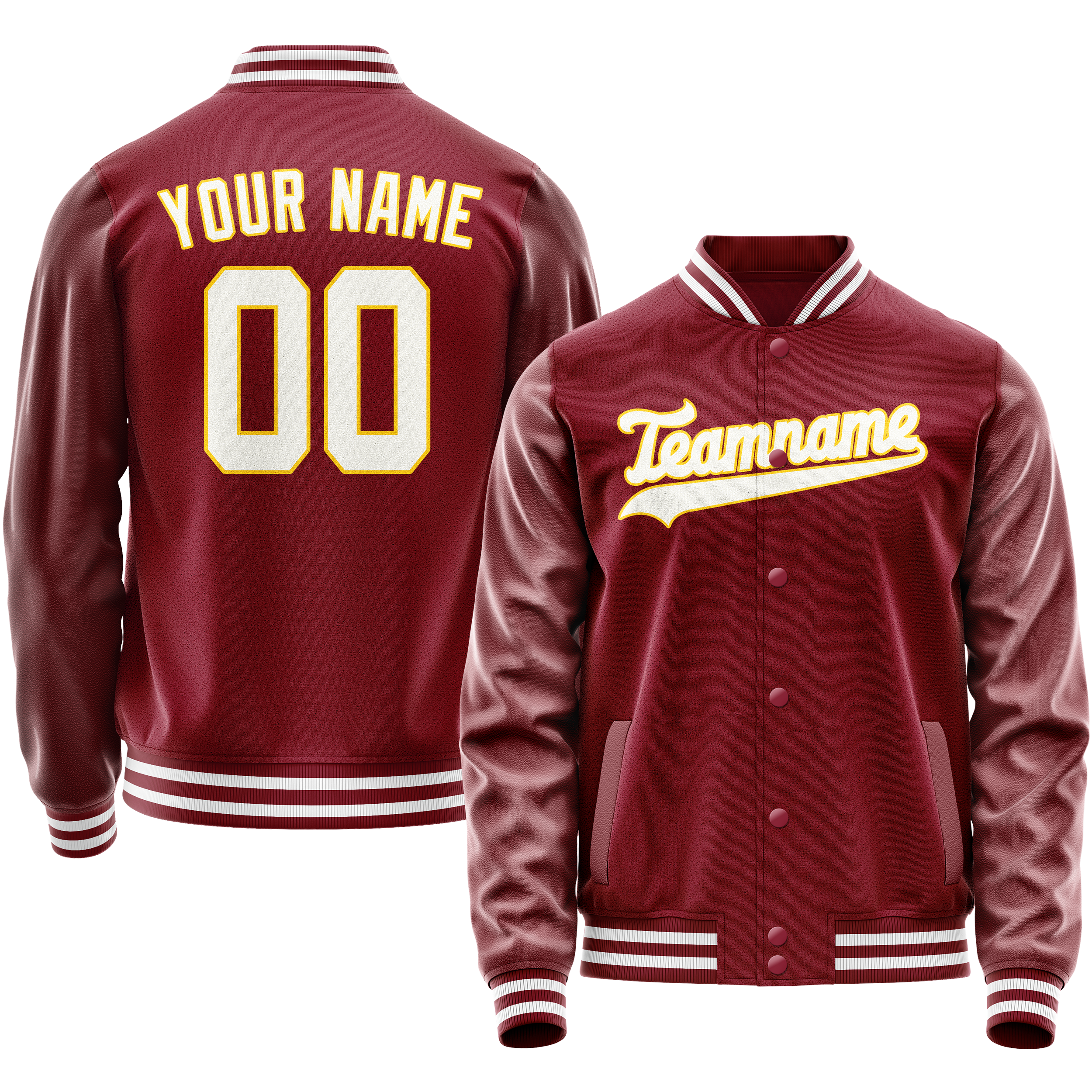 Personalized Crimson & Red White Solid Color Varsity Letterman Jacket