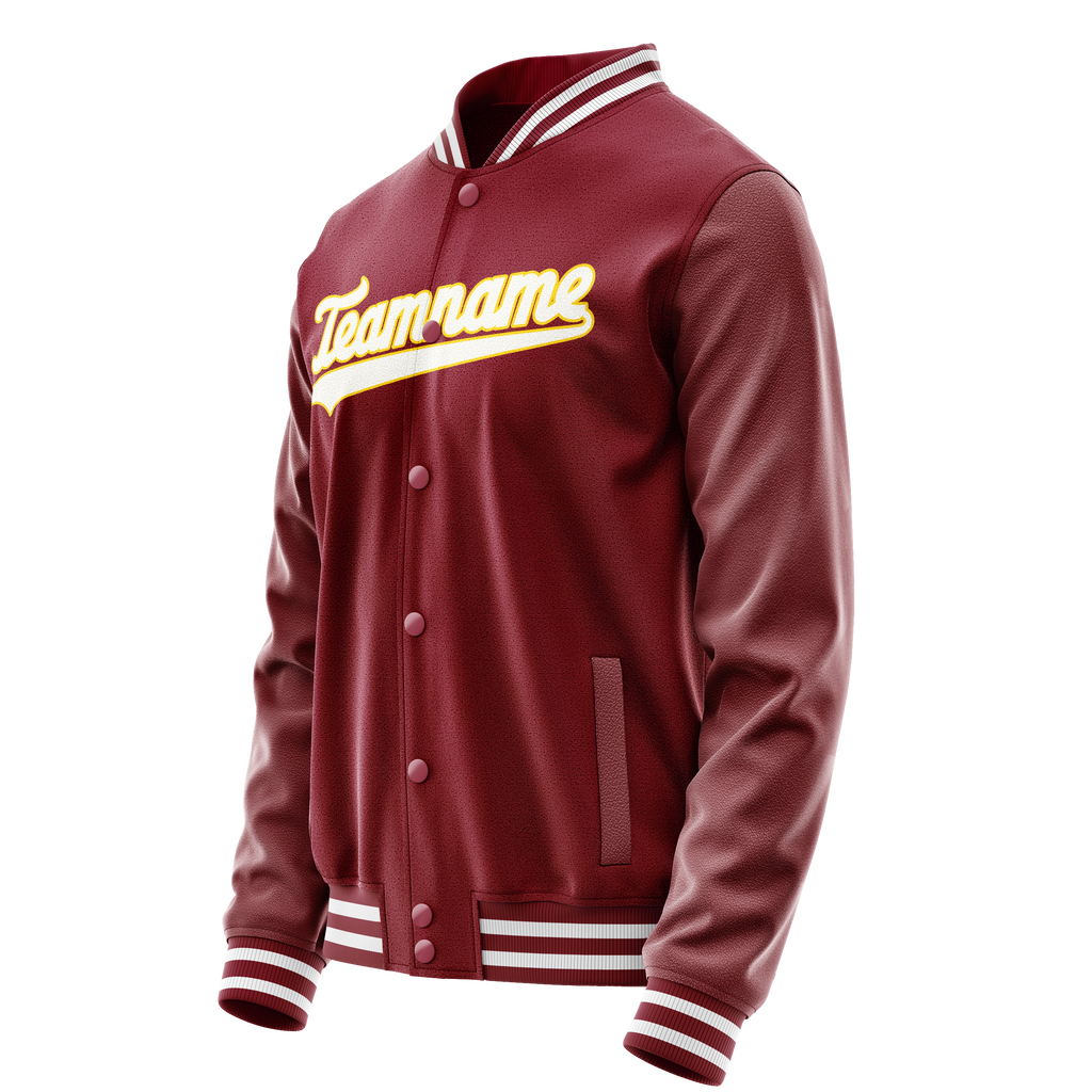 Personalized Crimson & Red White Solid Color Varsity Letterman Jacket