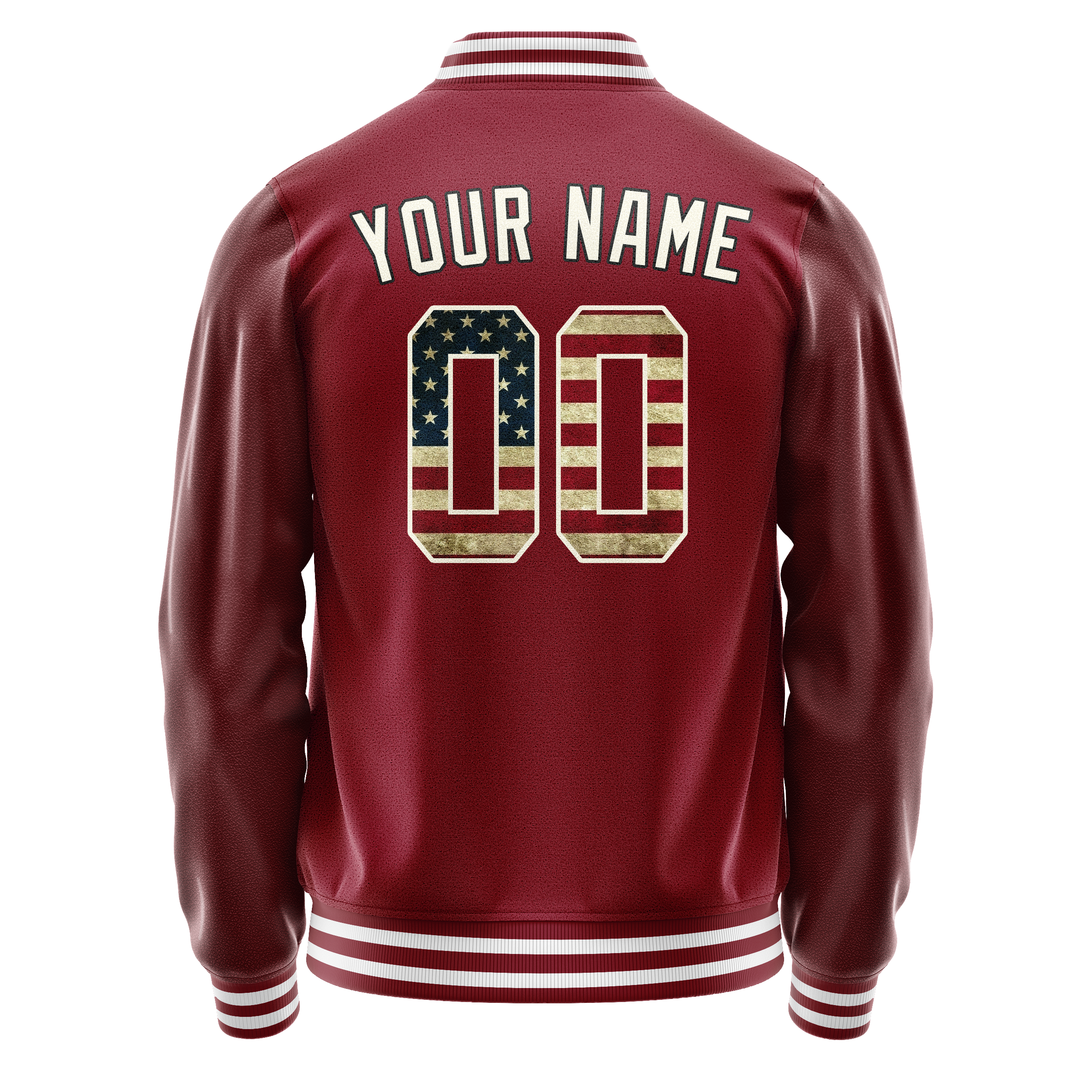 Personalized Crimson & Red Cream Vintage Usa Flag Varsity Letterman Jacket