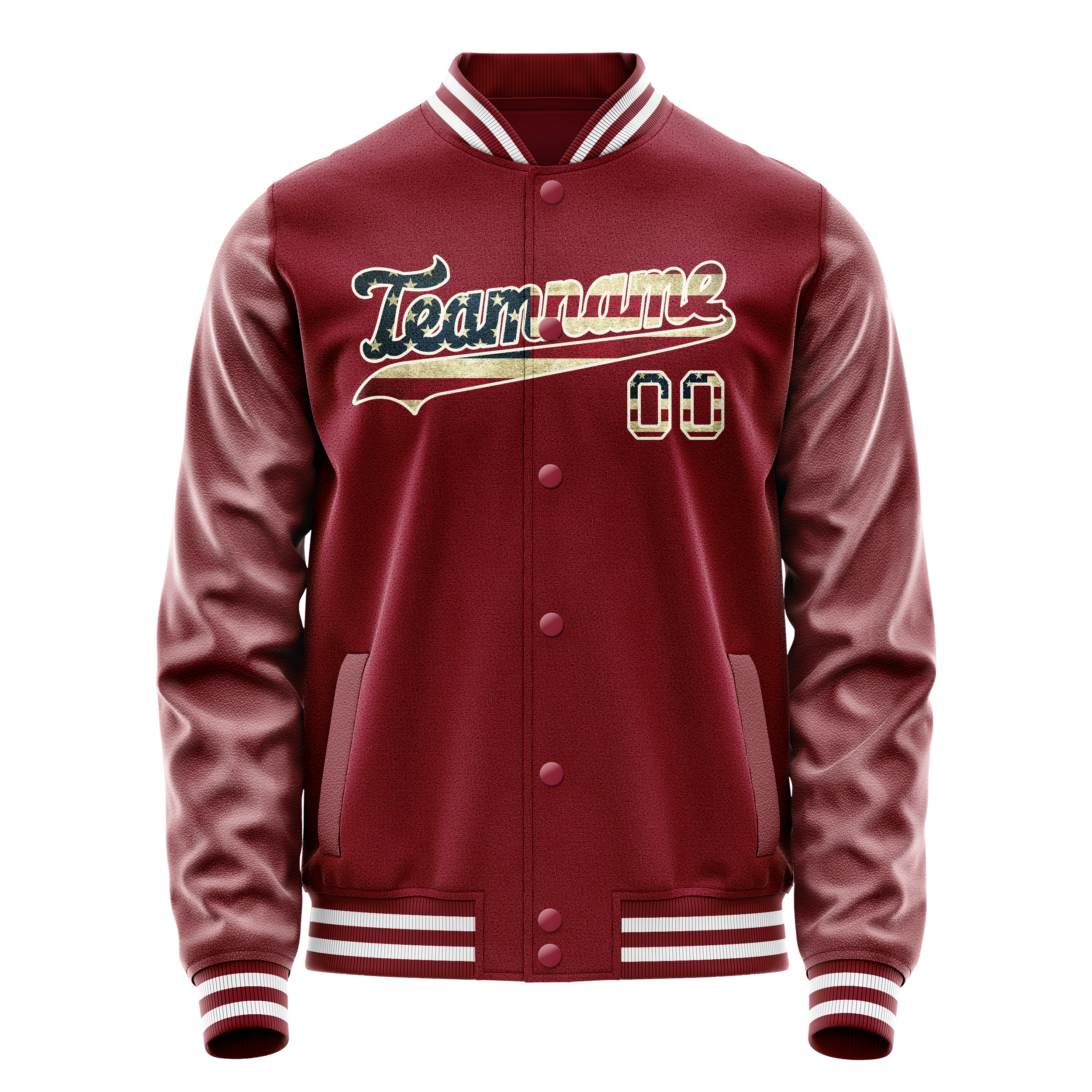 Personalized Crimson & Red Cream Vintage Usa Flag Varsity Letterman Jacket