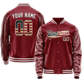Personalized Crimson & Red Cream Vintage Usa Flag Varsity Letterman Jacket