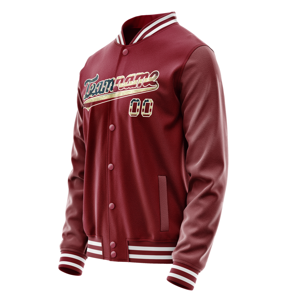 Personalized Crimson & Red Cream Vintage Usa Flag Varsity Letterman Jacket