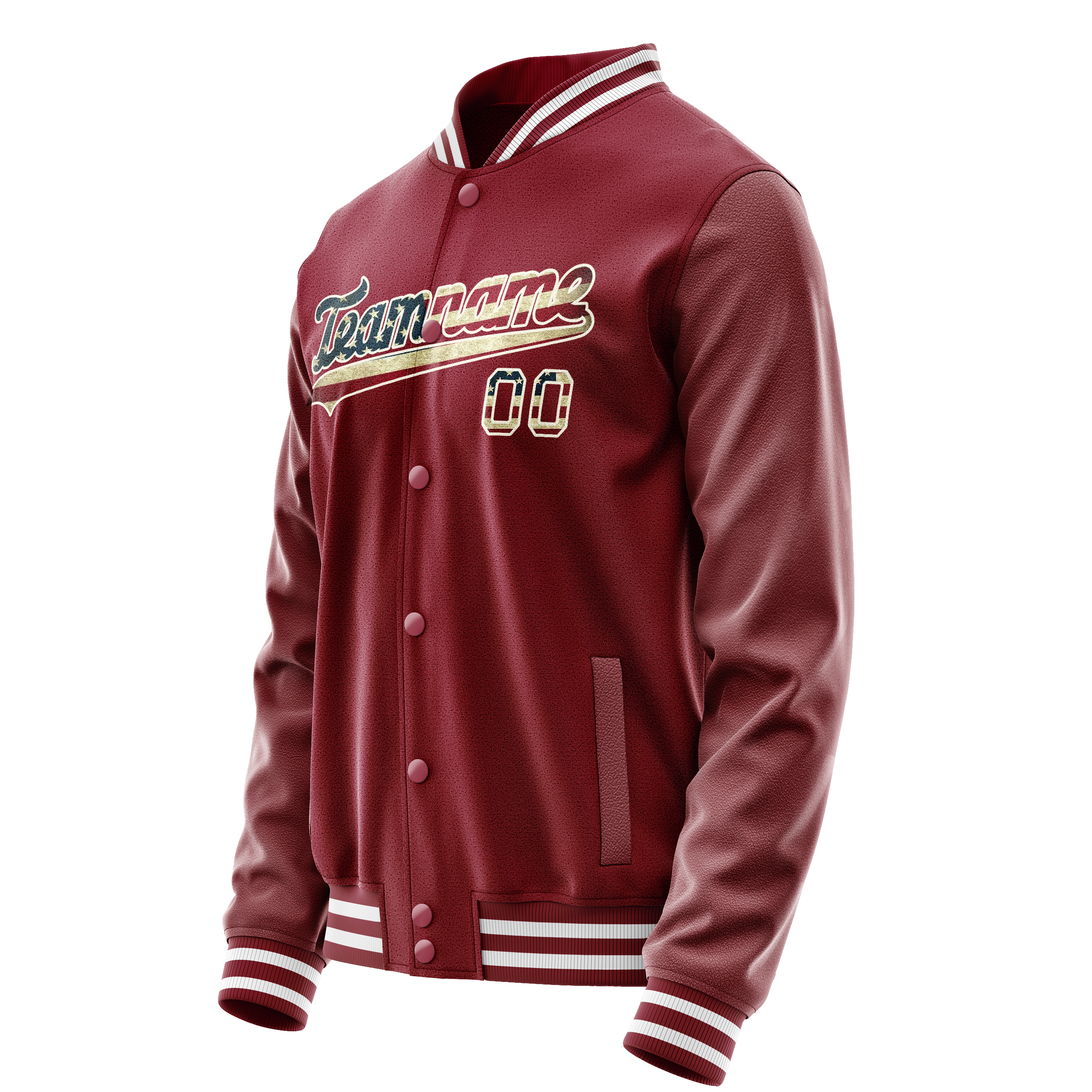 Personalized Crimson & Red Cream Vintage Usa Flag Varsity Letterman Jacket