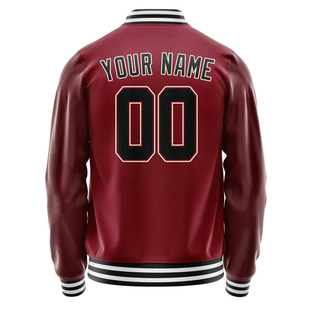 Personalized Crimson & Red Black Solid Color Varsity Letterman Jacket