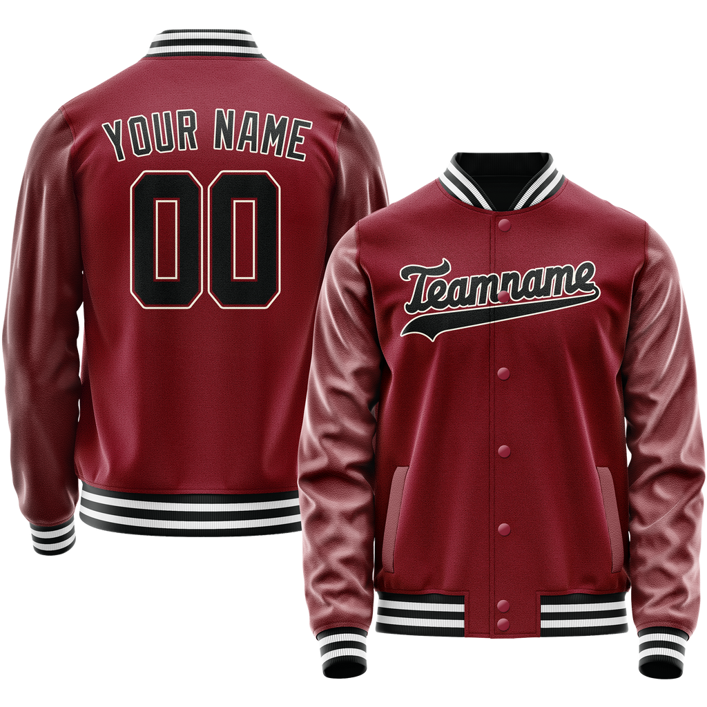 Personalized Crimson & Red Black Solid Color Varsity Letterman Jacket
