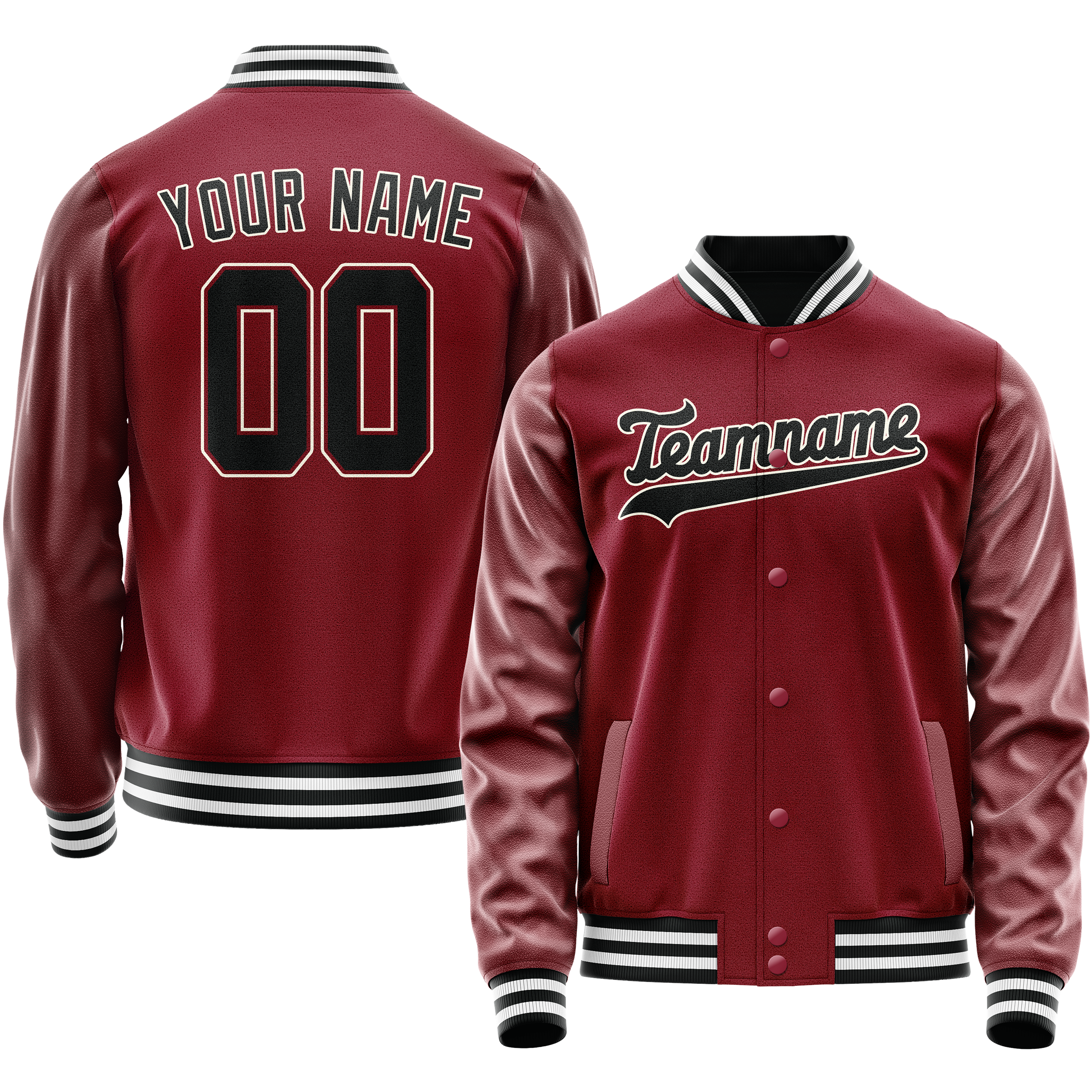 Personalized Crimson & Red Black Solid Color Varsity Letterman Jacket