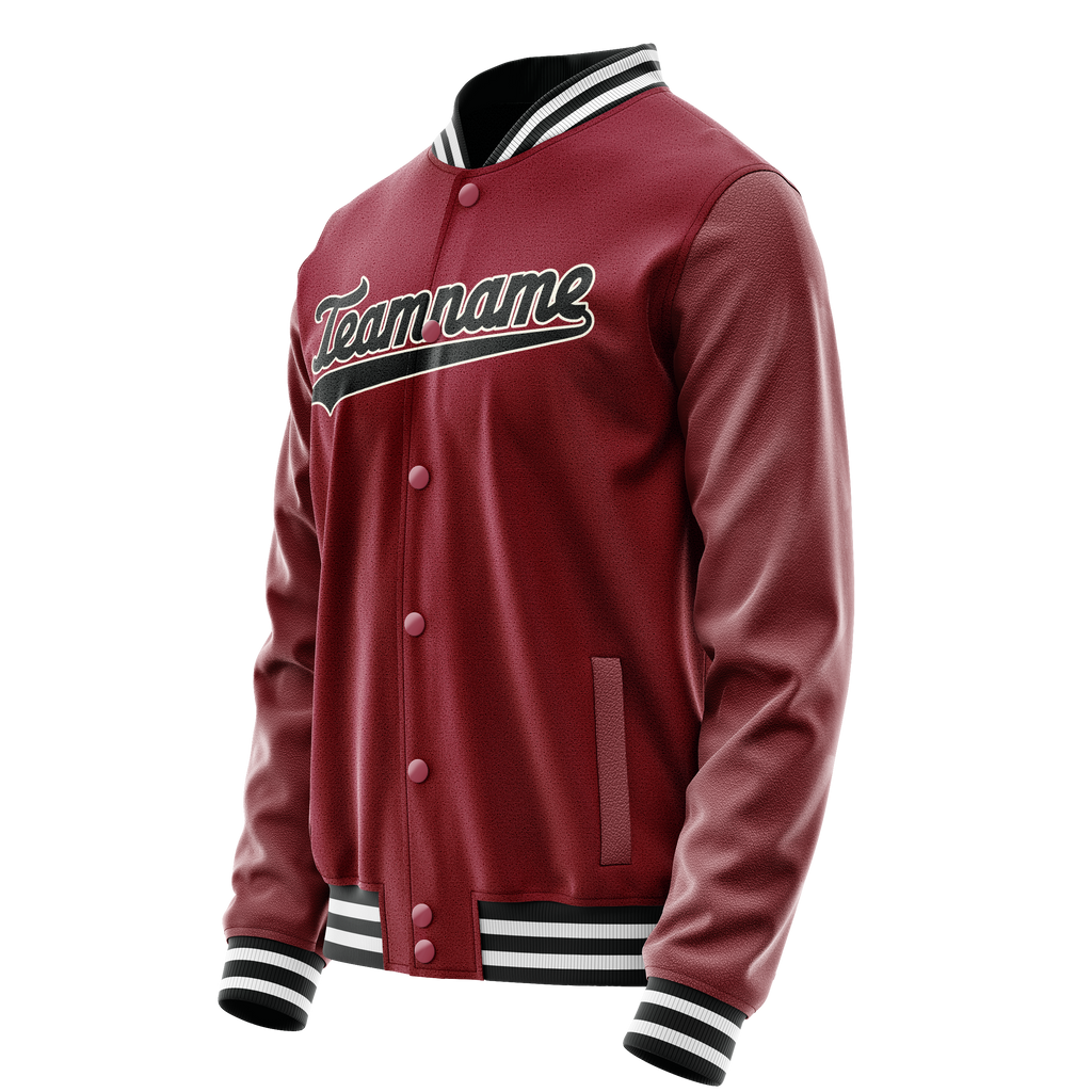 Personalized Crimson & Red Black Solid Color Varsity Letterman Jacket