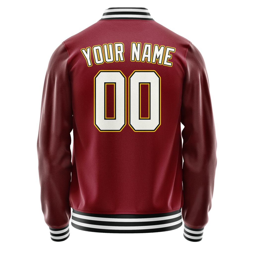 Personalized Crimson & Red White Solid Color Varsity Letterman Jacket