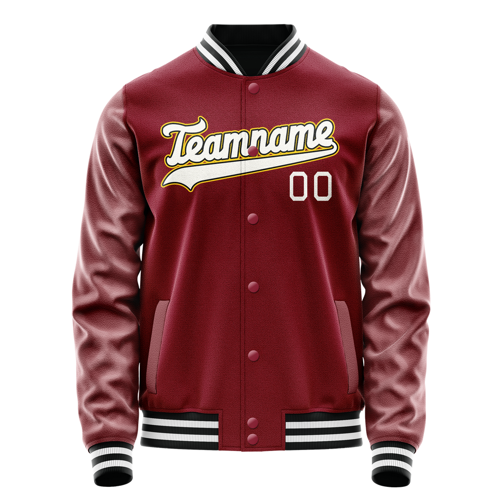 Personalized Crimson & Red White Solid Color Varsity Letterman Jacket