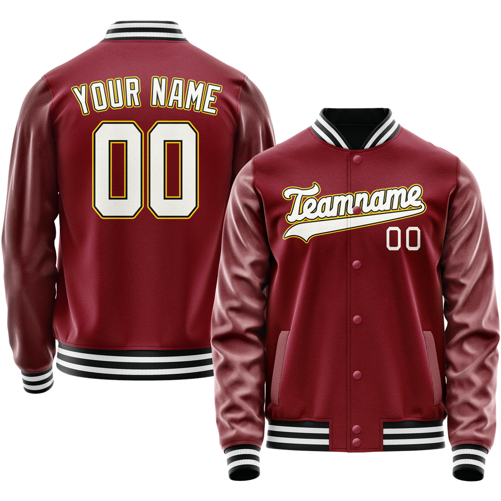 Personalized Crimson & Red White Solid Color Varsity Letterman Jacket