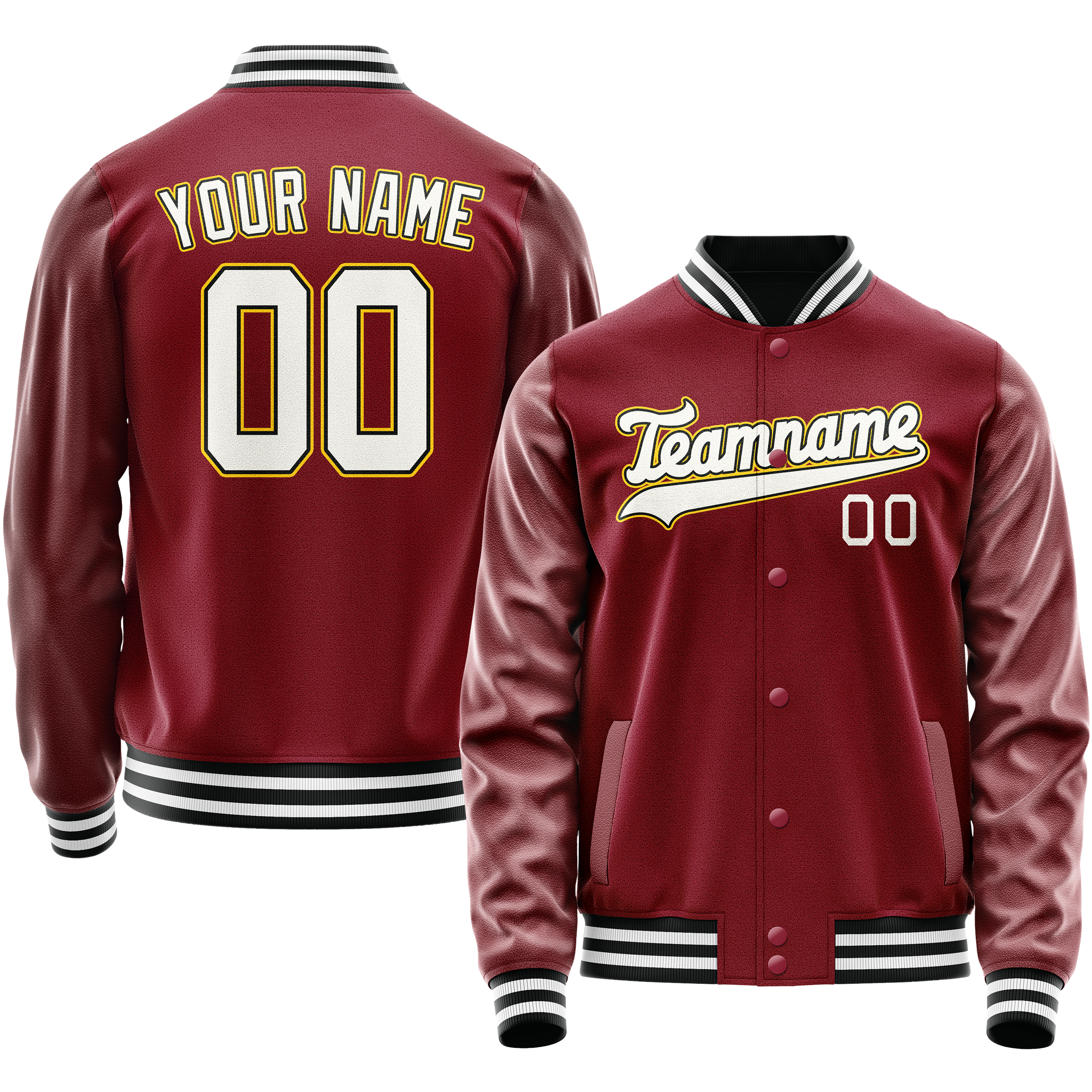 Personalized Crimson & Red White Solid Color Varsity Letterman Jacket