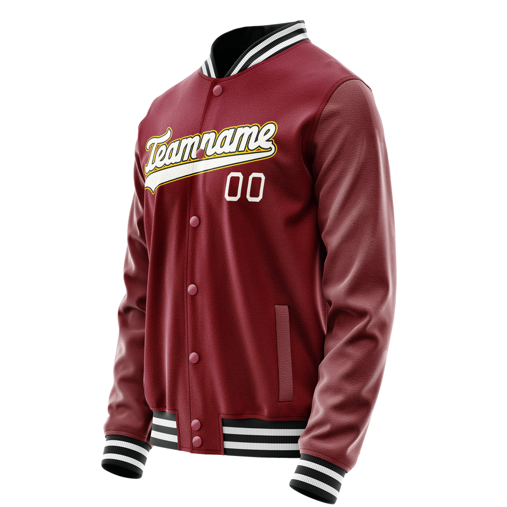Personalized Crimson & Red White Solid Color Varsity Letterman Jacket
