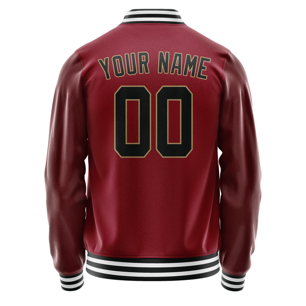 Personalized Crimson & Red Black Solid Color Varsity Letterman Jacket