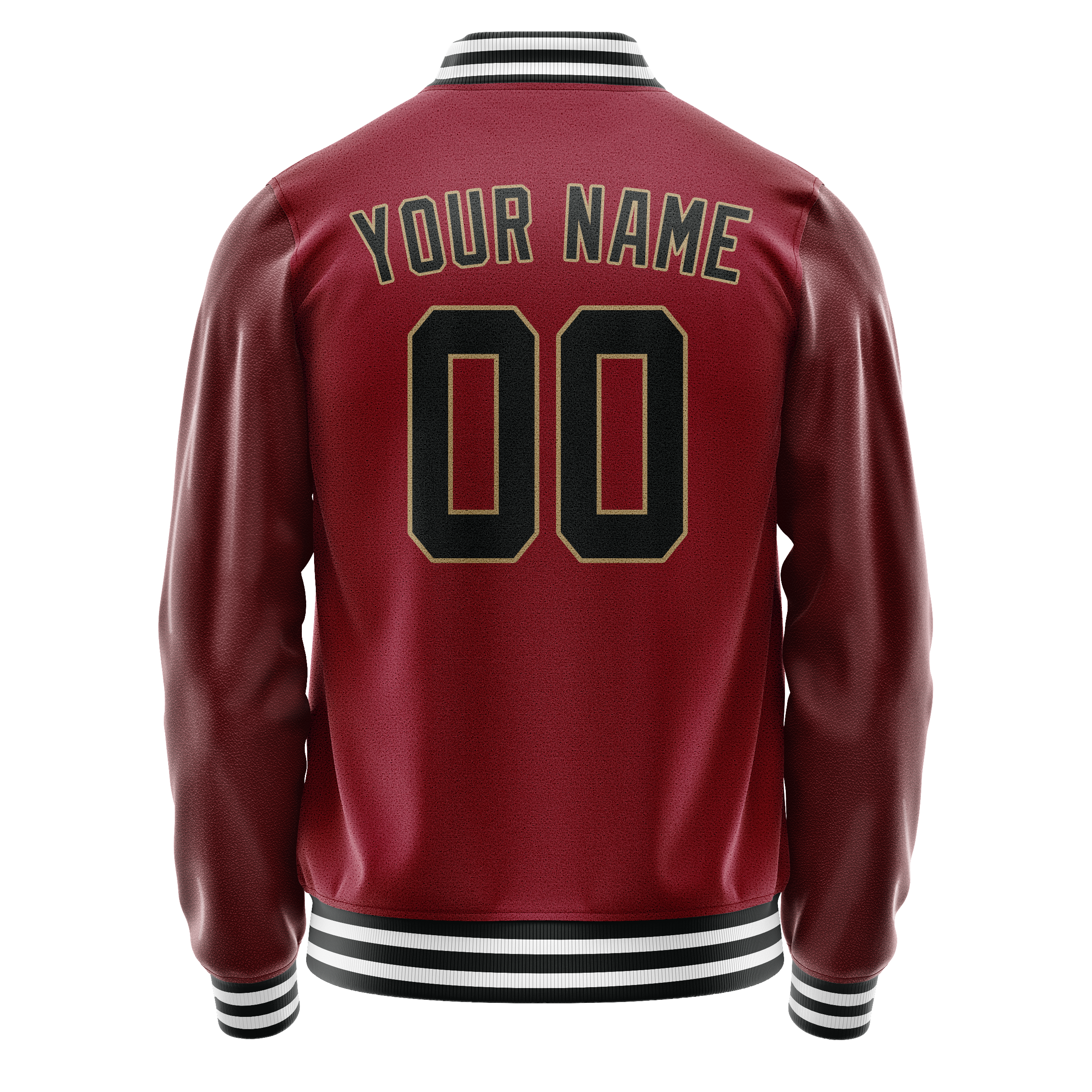 Personalized Crimson & Red Black Solid Color Varsity Letterman Jacket
