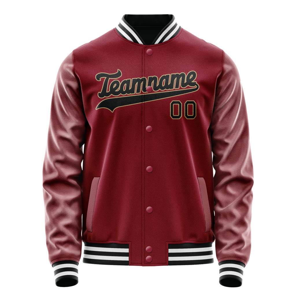 Personalized Crimson & Red Black Solid Color Varsity Letterman Jacket