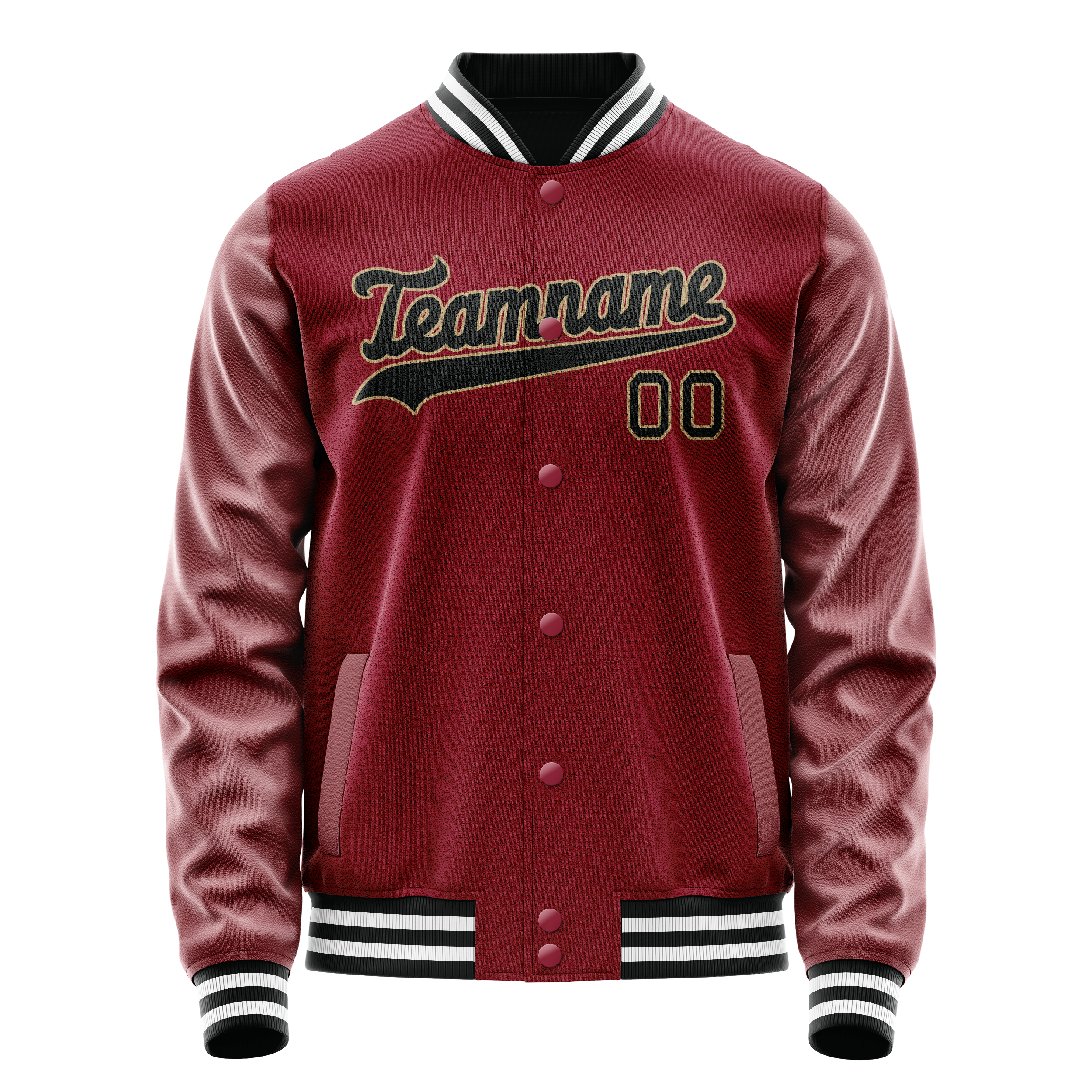 Personalized Crimson & Red Black Solid Color Varsity Letterman Jacket