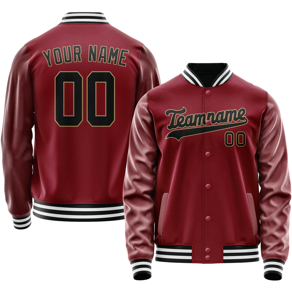 Personalized Crimson & Red Black Solid Color Varsity Letterman Jacket