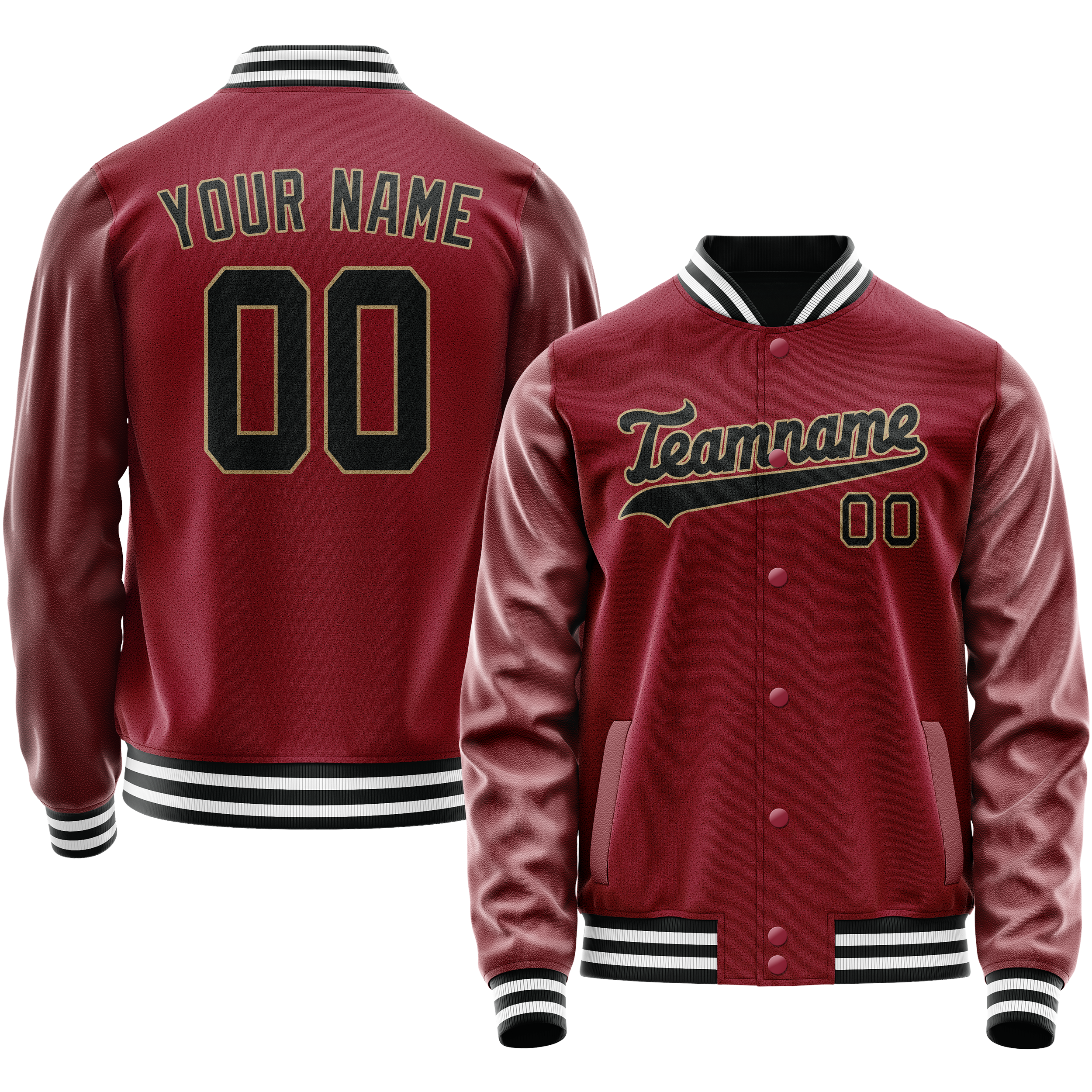 Personalized Crimson & Red Black Solid Color Varsity Letterman Jacket