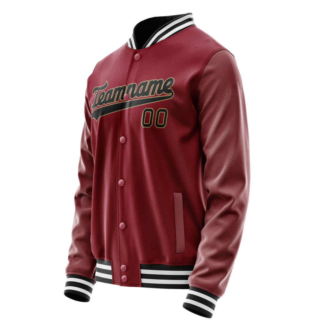 Personalized Crimson & Red Black Solid Color Varsity Letterman Jacket