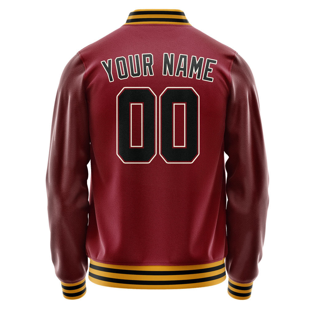 Personalized Crimson & Red Black Solid Color Varsity Letterman Jacket