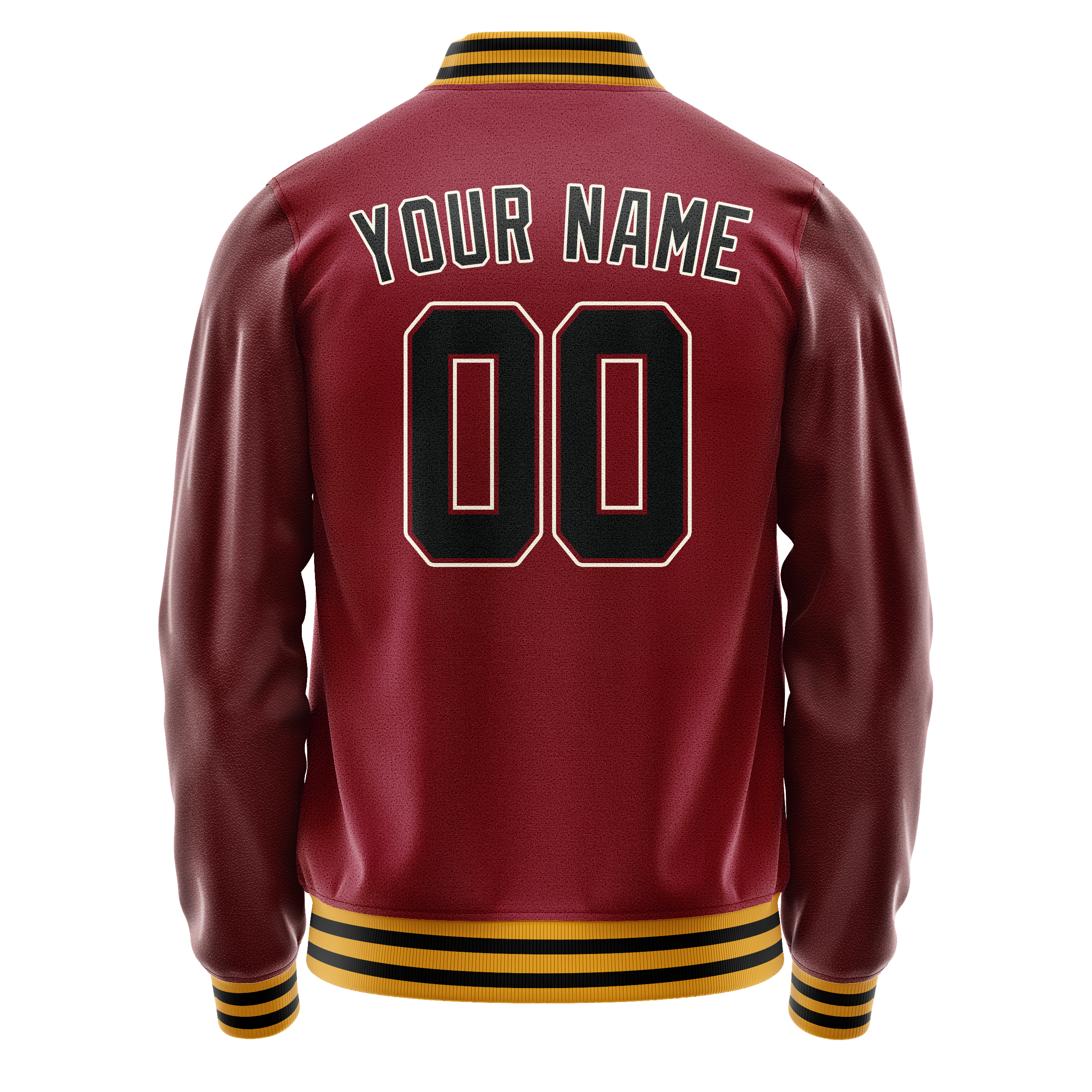 Personalized Crimson & Red Black Solid Color Varsity Letterman Jacket