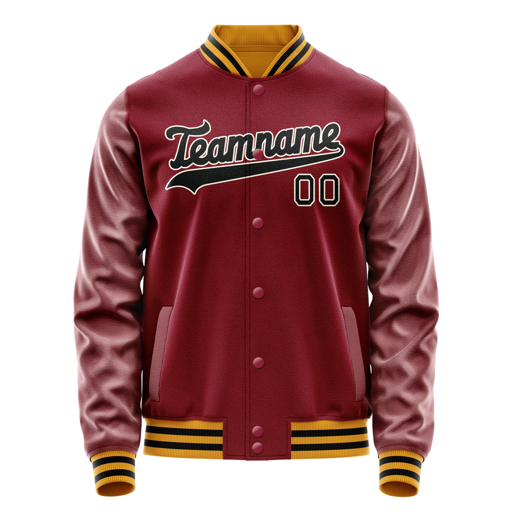 Personalized Crimson & Red Black Solid Color Varsity Letterman Jacket
