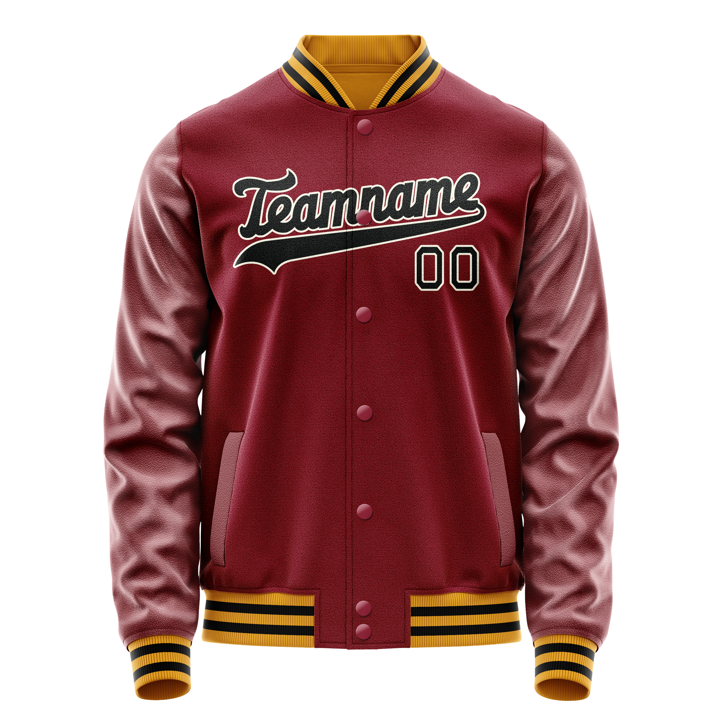 Personalized Crimson & Red Black Solid Color Varsity Letterman Jacket