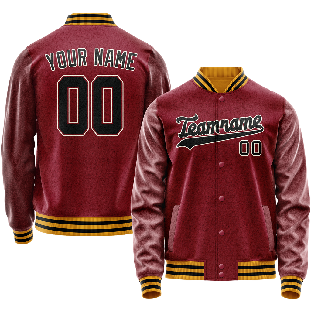 Personalized Crimson & Red Black Solid Color Varsity Letterman Jacket