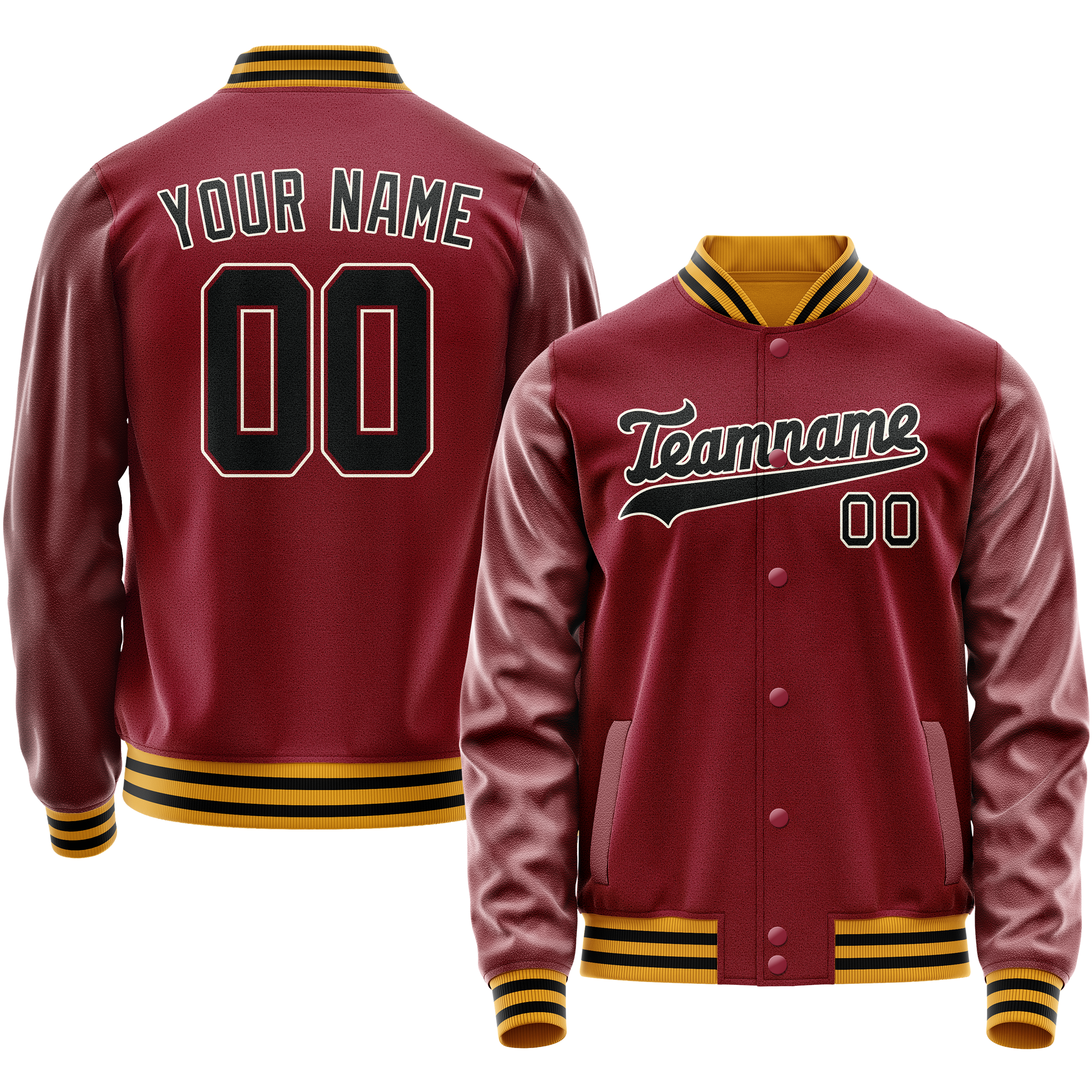 Personalized Crimson & Red Black Solid Color Varsity Letterman Jacket