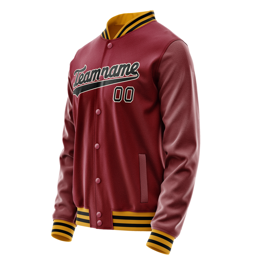 Personalized Crimson & Red Black Solid Color Varsity Letterman Jacket