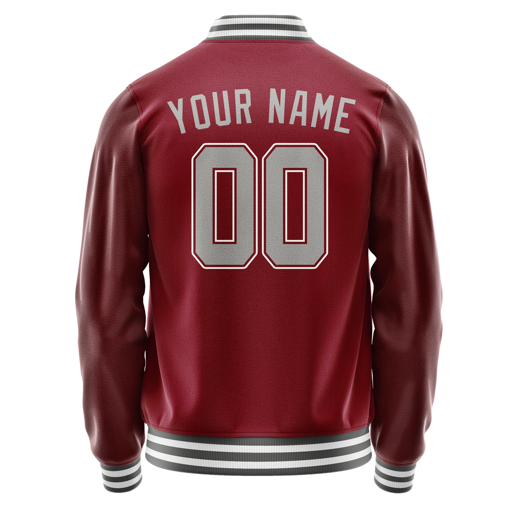 Personalized Crimson & Red Gray Solid Color Varsity Letterman Jacket