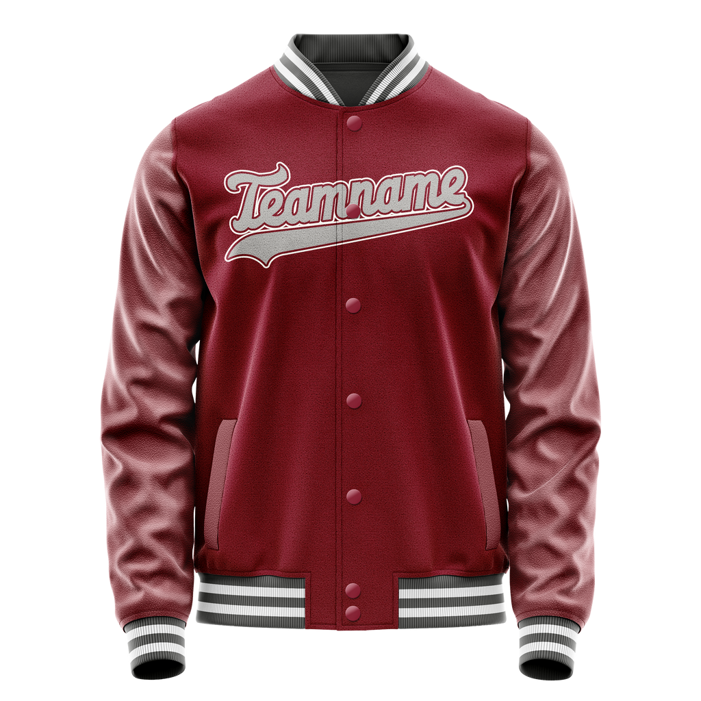 Personalized Crimson & Red Gray Solid Color Varsity Letterman Jacket