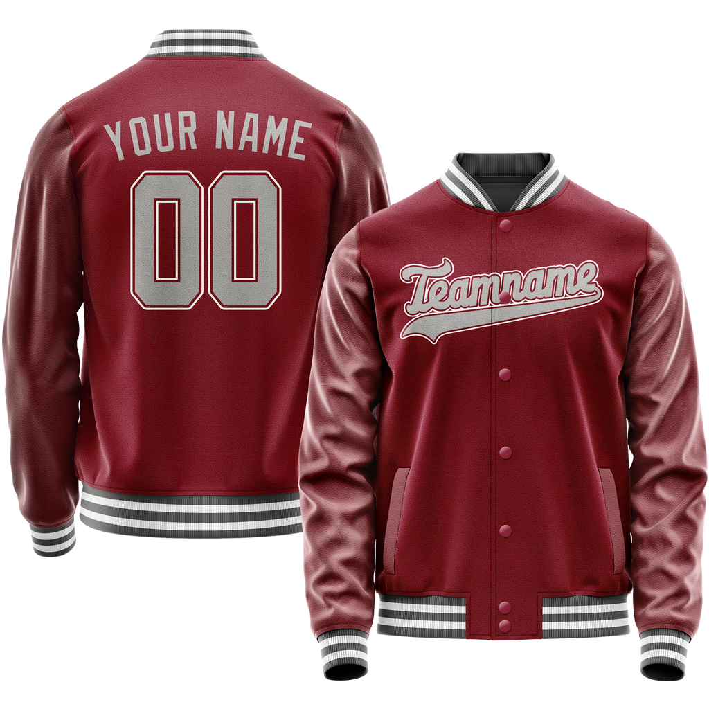 Personalized Crimson & Red Gray Solid Color Varsity Letterman Jacket