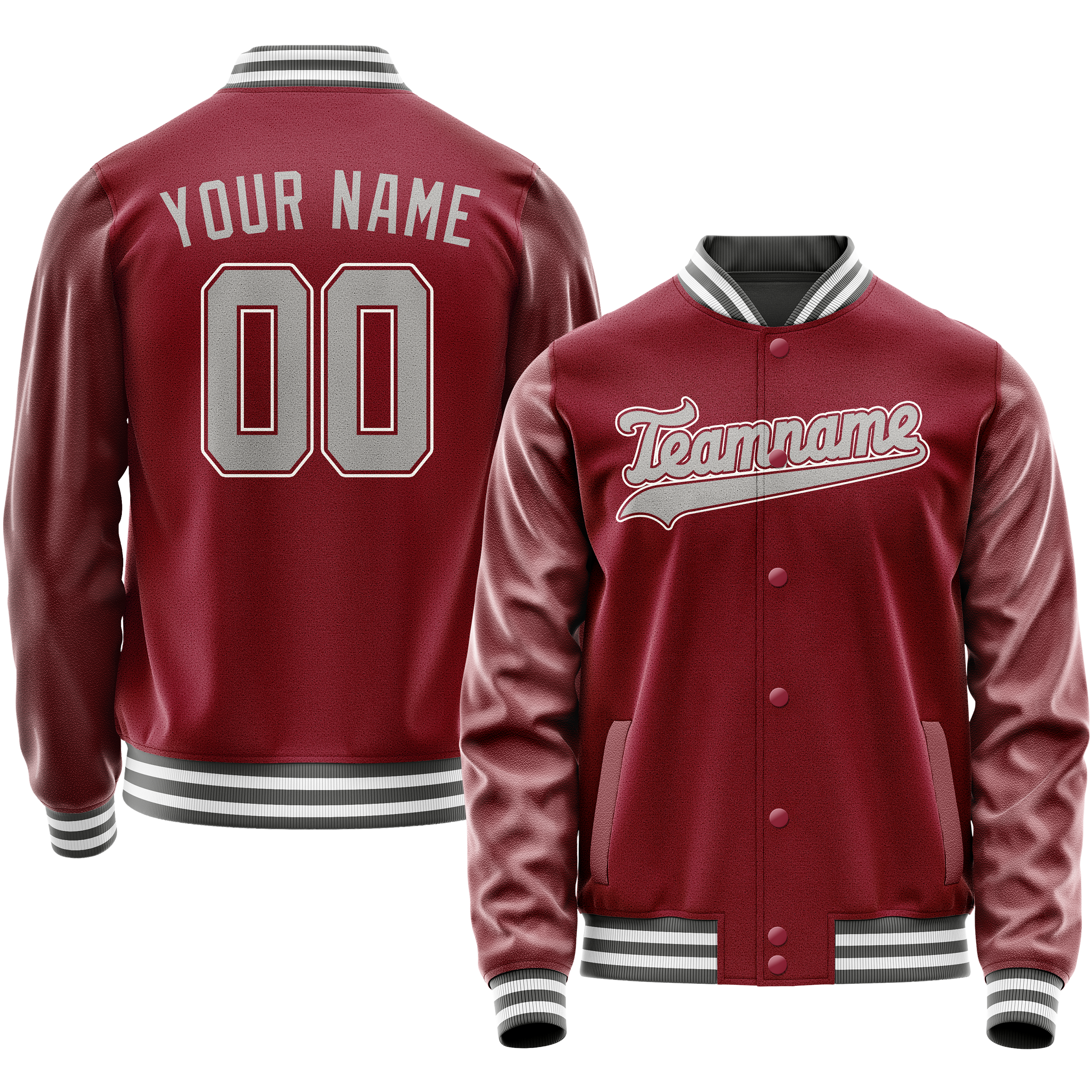 Personalized Crimson & Red Gray Solid Color Varsity Letterman Jacket