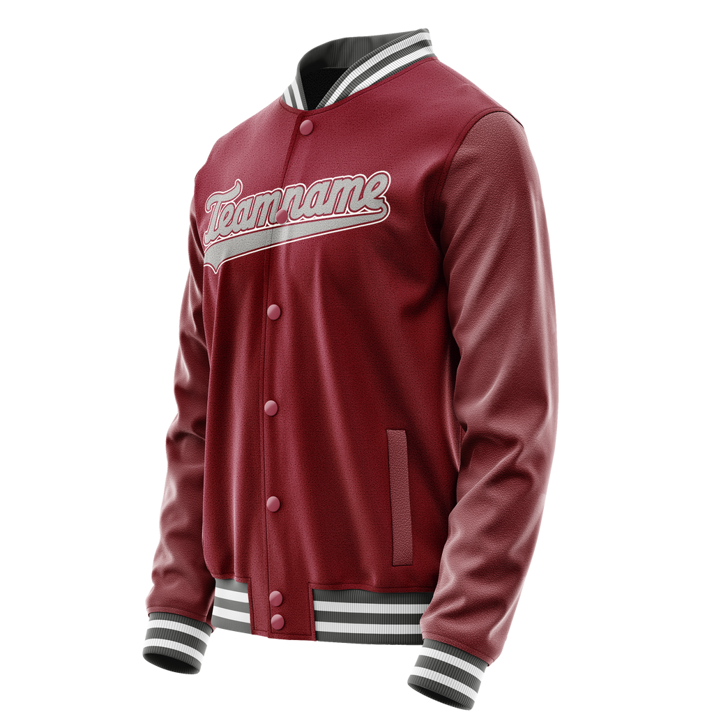 Personalized Crimson & Red Gray Solid Color Varsity Letterman Jacket