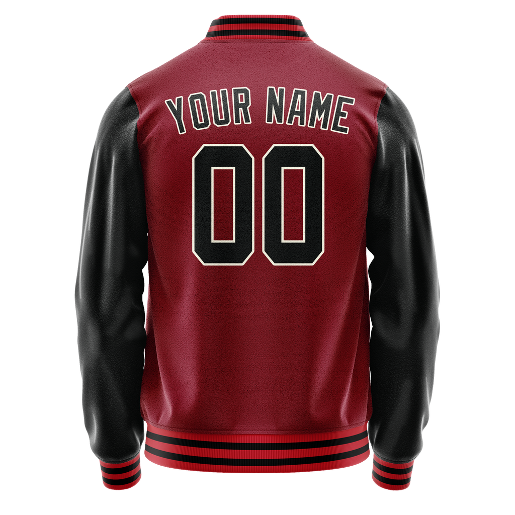 Personalized Crimson & Red Black Solid Color Varsity Letterman Jacket