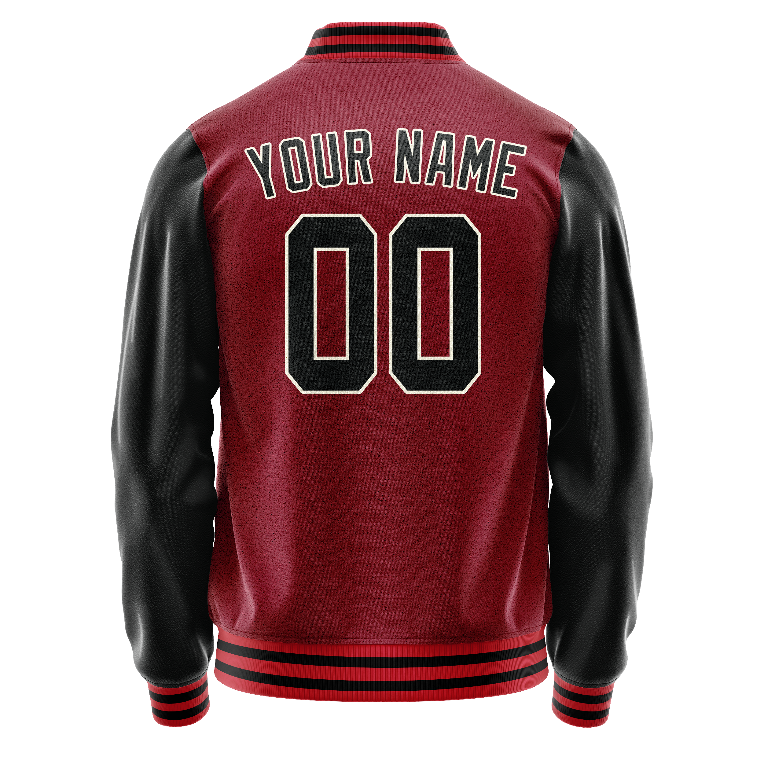 Personalized Crimson & Red Black Solid Color Varsity Letterman Jacket