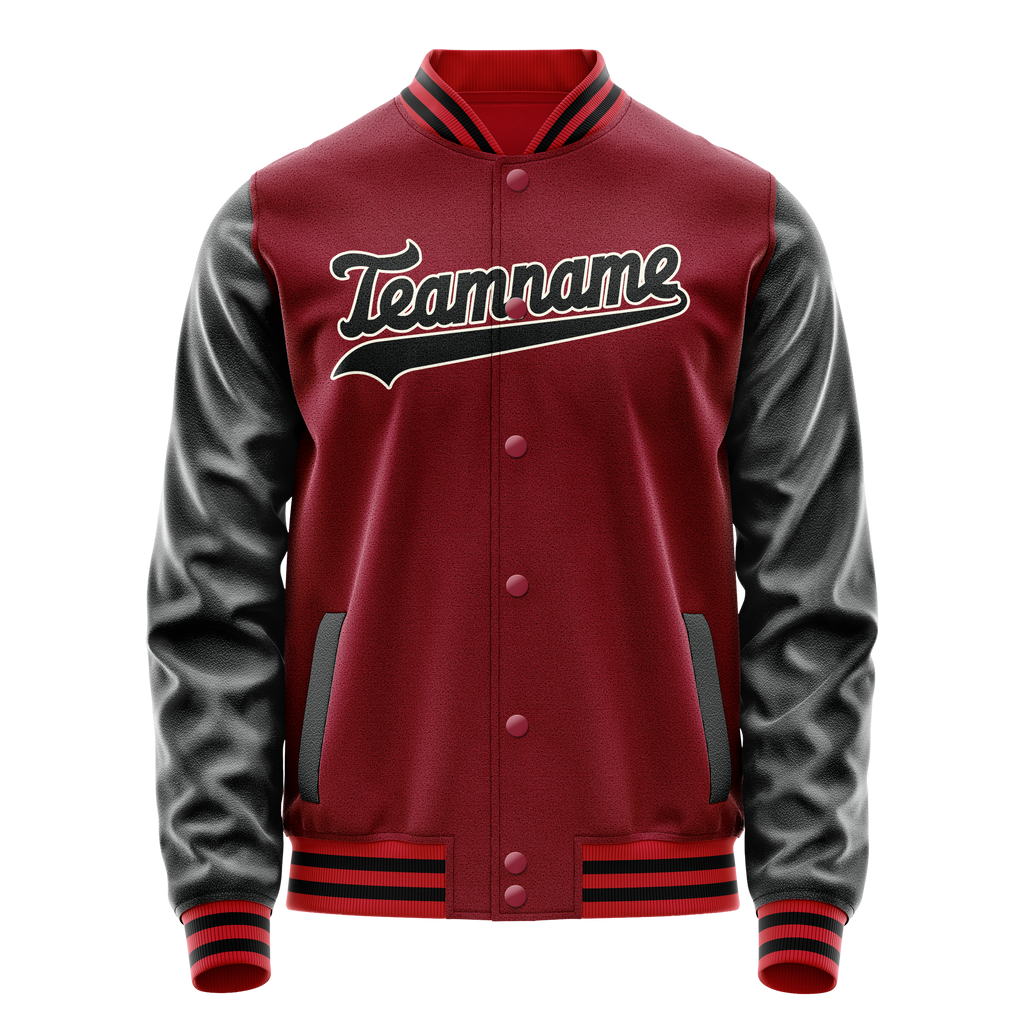 Personalized Crimson & Red Black Solid Color Varsity Letterman Jacket