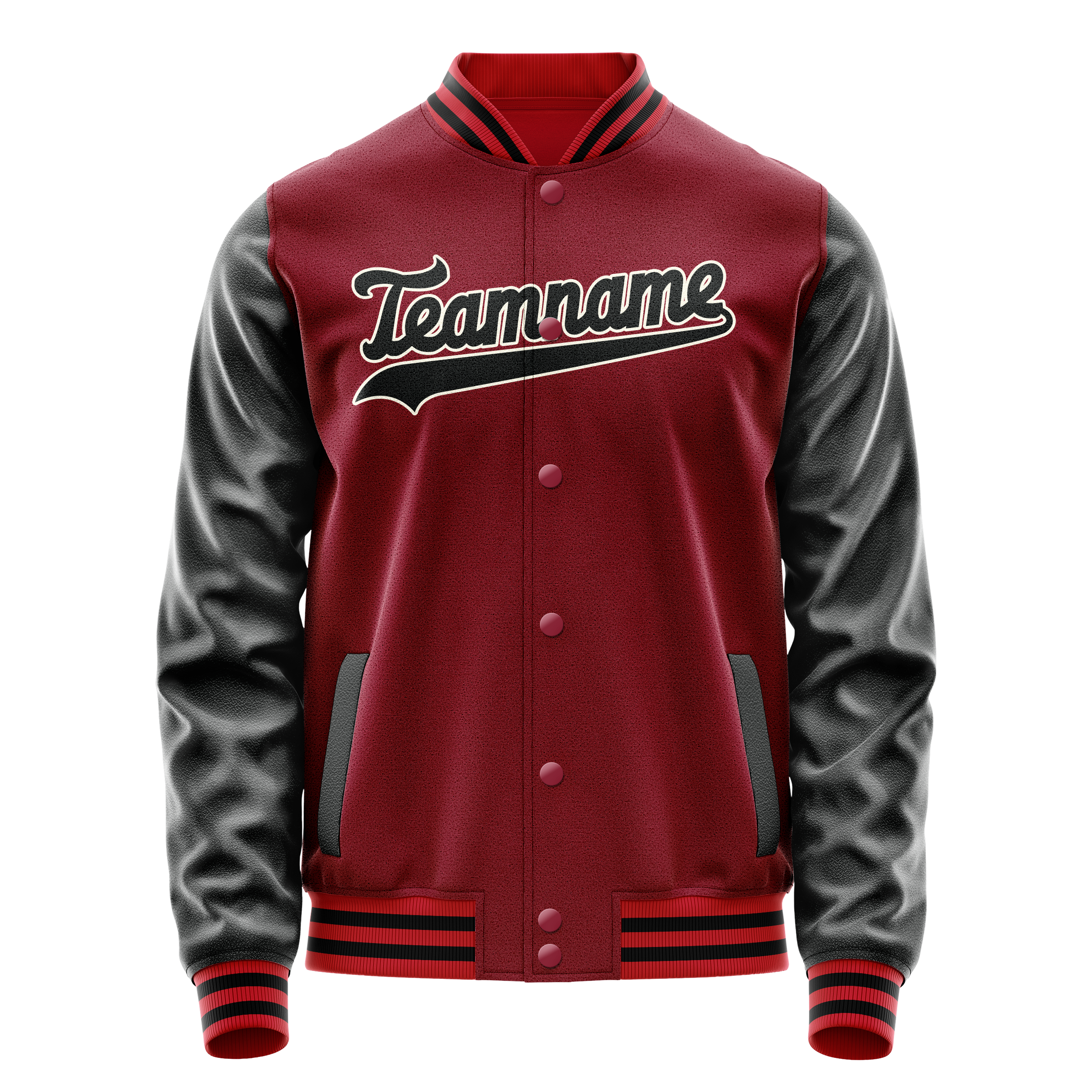 Personalized Crimson & Red Black Solid Color Varsity Letterman Jacket