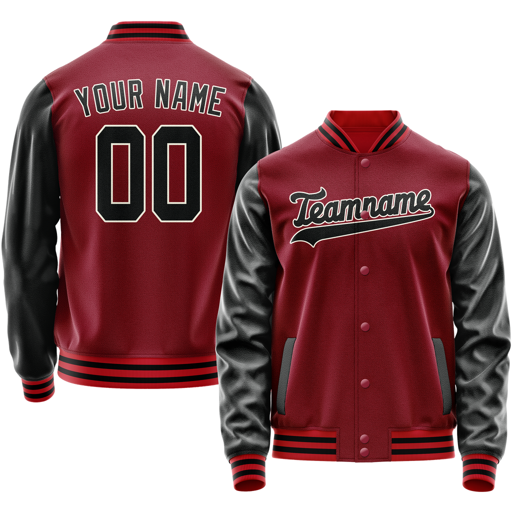 Personalized Crimson & Red Black Solid Color Varsity Letterman Jacket