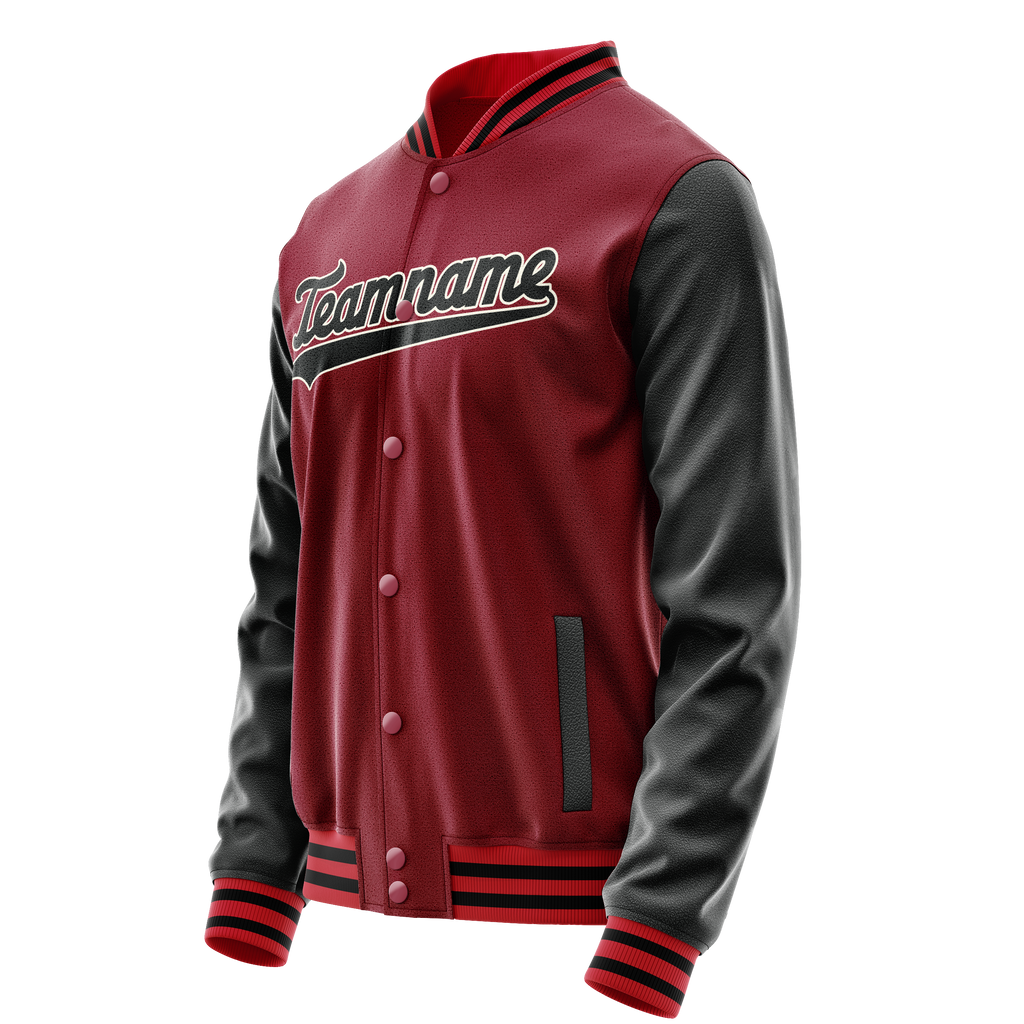 Personalized Crimson & Red Black Solid Color Varsity Letterman Jacket